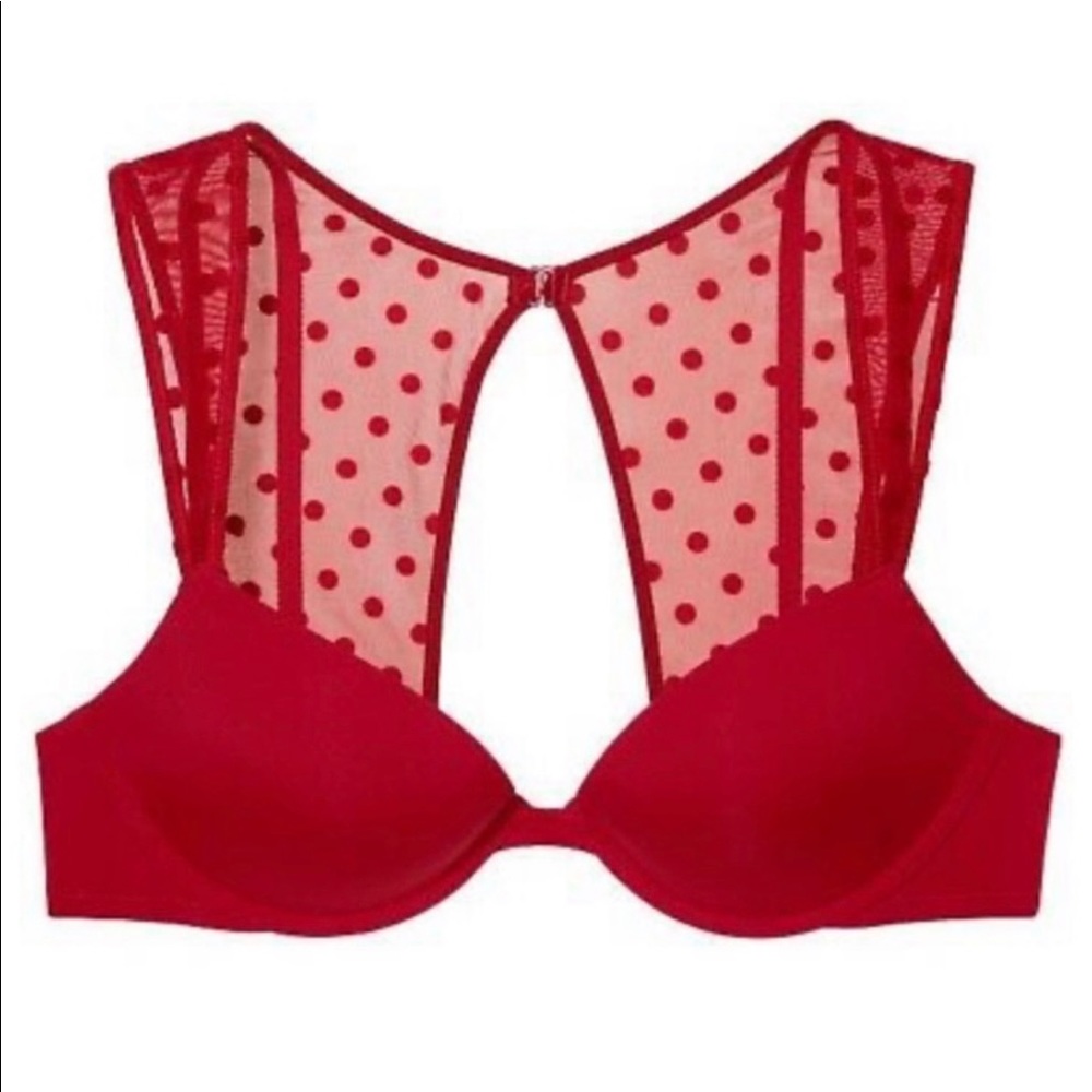 NWT Victoria's Secret Red Polkadot Mesh Push-Up Bra 34A